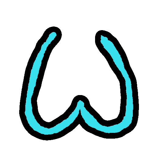 the sitelen pona glyph for the toki pona word 'wile,' which looks like a lowercase 'w', colored in light blue.